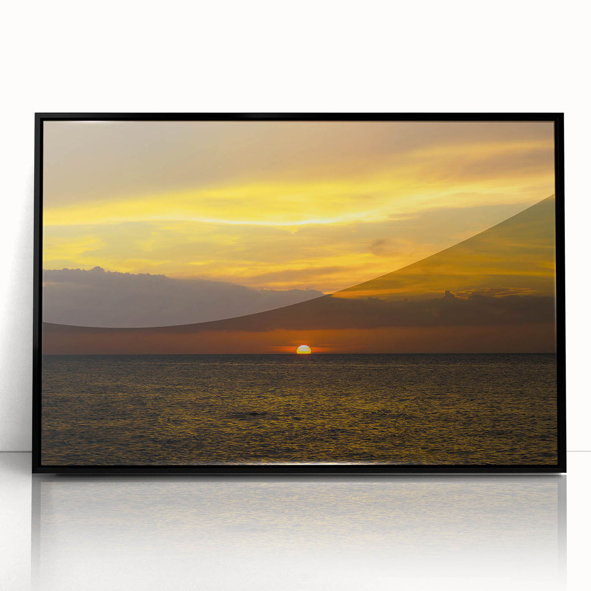 Large abstract wall art depicting a serene Quintana Roo landscape in muted earth tones, framed in black acrylic.