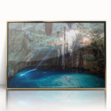 Framed acrylic print of a Yucatan scenery in warm earth tones, ideal for modern art wall decor or nursery art.