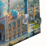 Large abstract wall art featuring a mid-century modernist Afghan scenery in earth tones on acrylic glass.