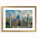 Extra large textured abstract art print depicting a Middle Eastern scenery in muted earth tones on a framed canvas.