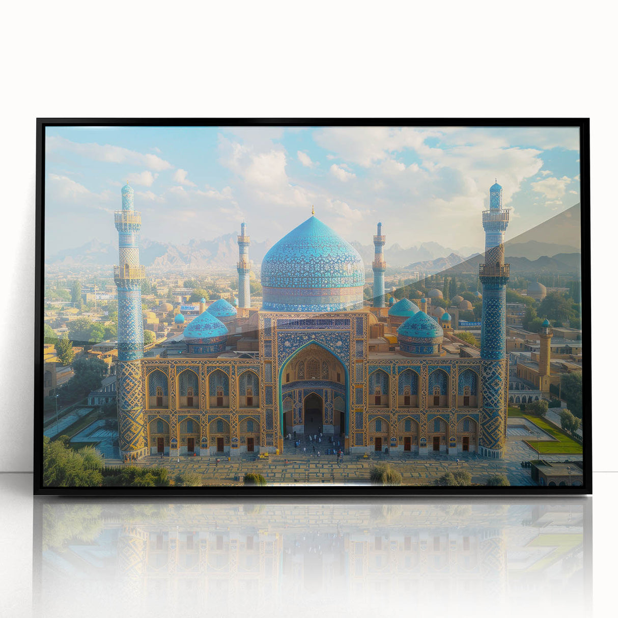 Large abstract wall art depicting a Middle Eastern landscape in muted earth tones on a framed acrylic.