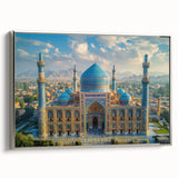 Framed canvas landscape art paintings depicting a serene Middle Eastern scenery in vibrant colors.