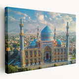Side view of a stretched canvas depicting a middle-eastern Afghan scenery in earthy tones, ideal for kitchen wall art.