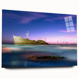 Large abstract wall art of a Middle Eastern landscape in muted earth tones on acrylic glass.