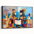 Black and white landscape art painting of a Middle Eastern Iraqi scene, framed canvas, ideal for bedroom decor.