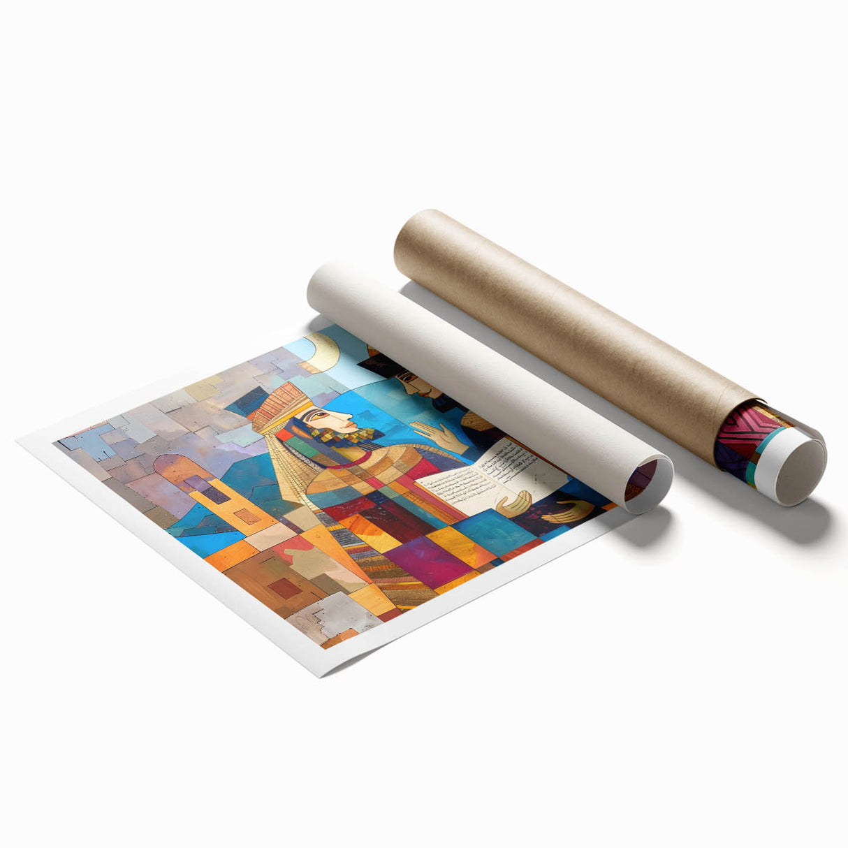 Extra large rolled canvas print of Middle Eastern scenery with muted floral designs, ideal for classy bathroom wall art.