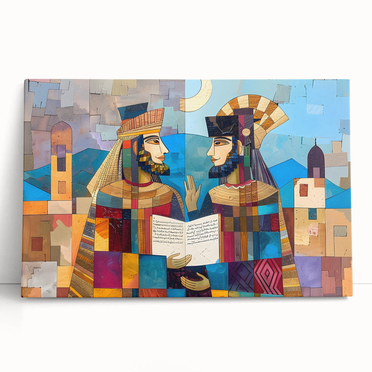 Black and white stretched canvas depicting a Middle Eastern scenery, ideal for kitchen wall art or bedroom ambiance.