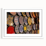 Abstract art print of Jerusalem scenery in muted earth tones on a framed white canvas, suitable for dining room decor.