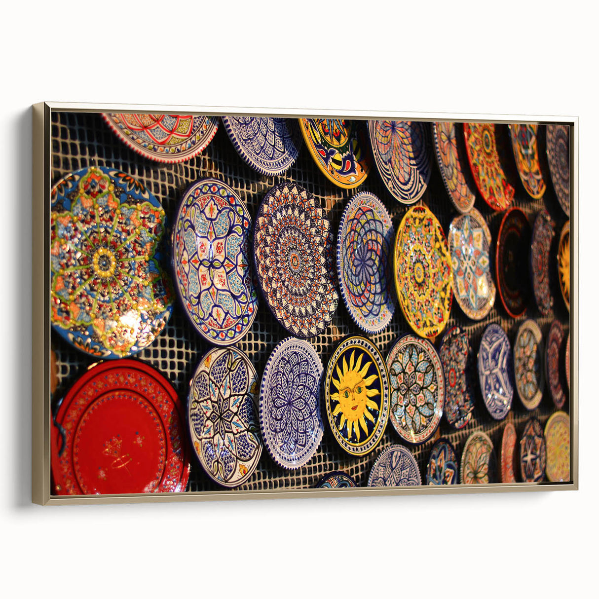 Framed canvas wall art featuring a vintage-style landscape painting of Jerusalem in muted gold and black tones.