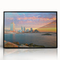 Large abstract wall art of Tel Aviv skyline in muted grays and blues on a framed acrylic, ideal for modern art wall decor.