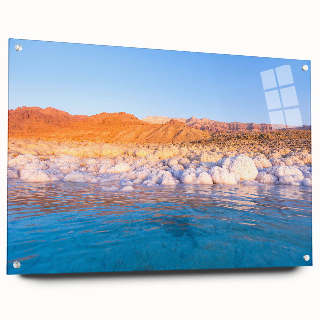 Acrylic glass print of a Middle Eastern desert landscape in warm earth tones, suitable for bedroom or dining room decor.