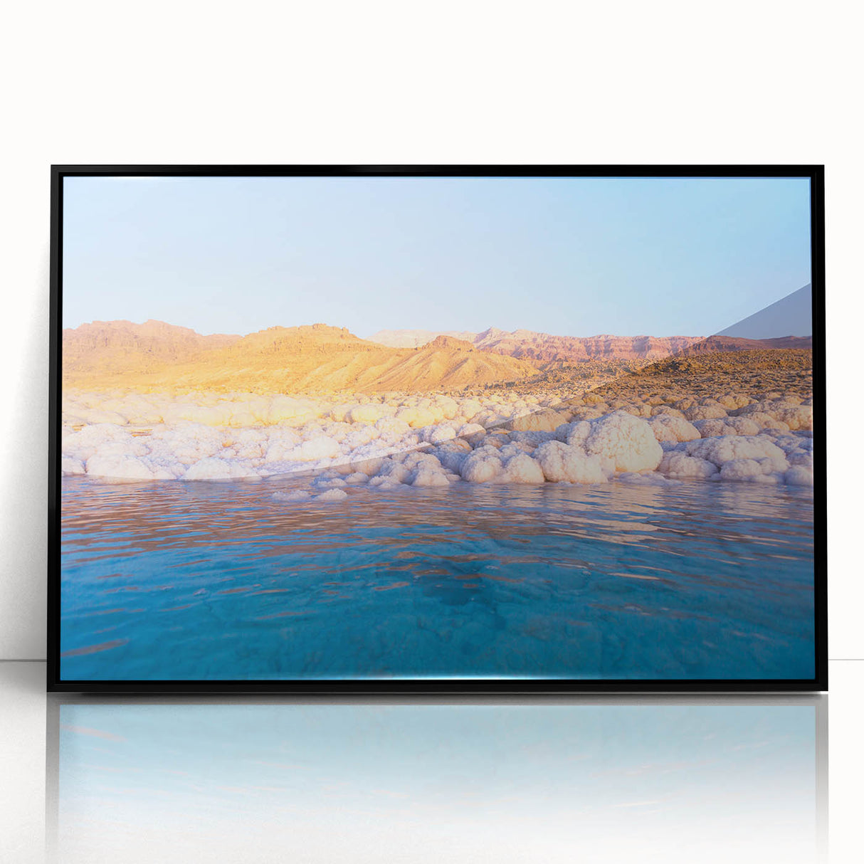 Large abstract wall art depicting a Jordanian landscape in muted earth tones on framed acrylic.