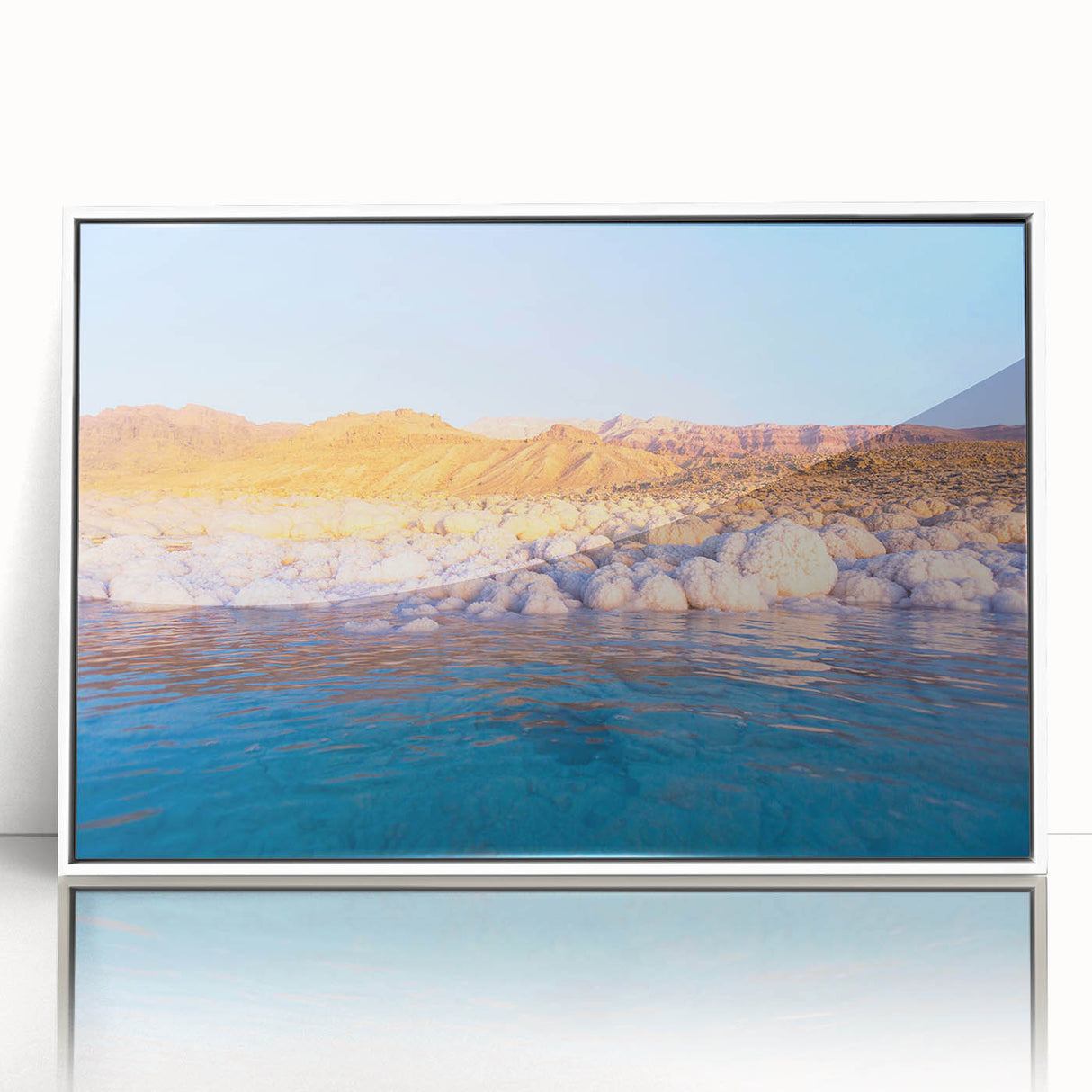 Art deco poster of Jordanian landscape in muted earth tones on framed acrylic, ideal for modern art wall decor.