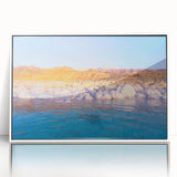 Art deco poster of Jordanian landscape in muted earth tones on framed acrylic, ideal for modern art wall decor.