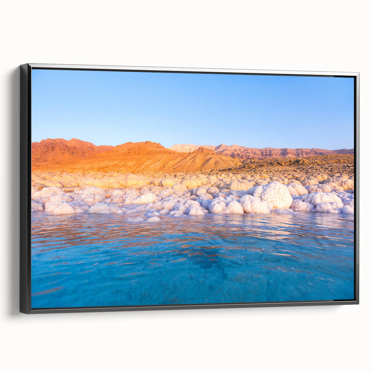 Black and white framed canvas of a Jordanian landscape, ideal for bedroom wall art.
