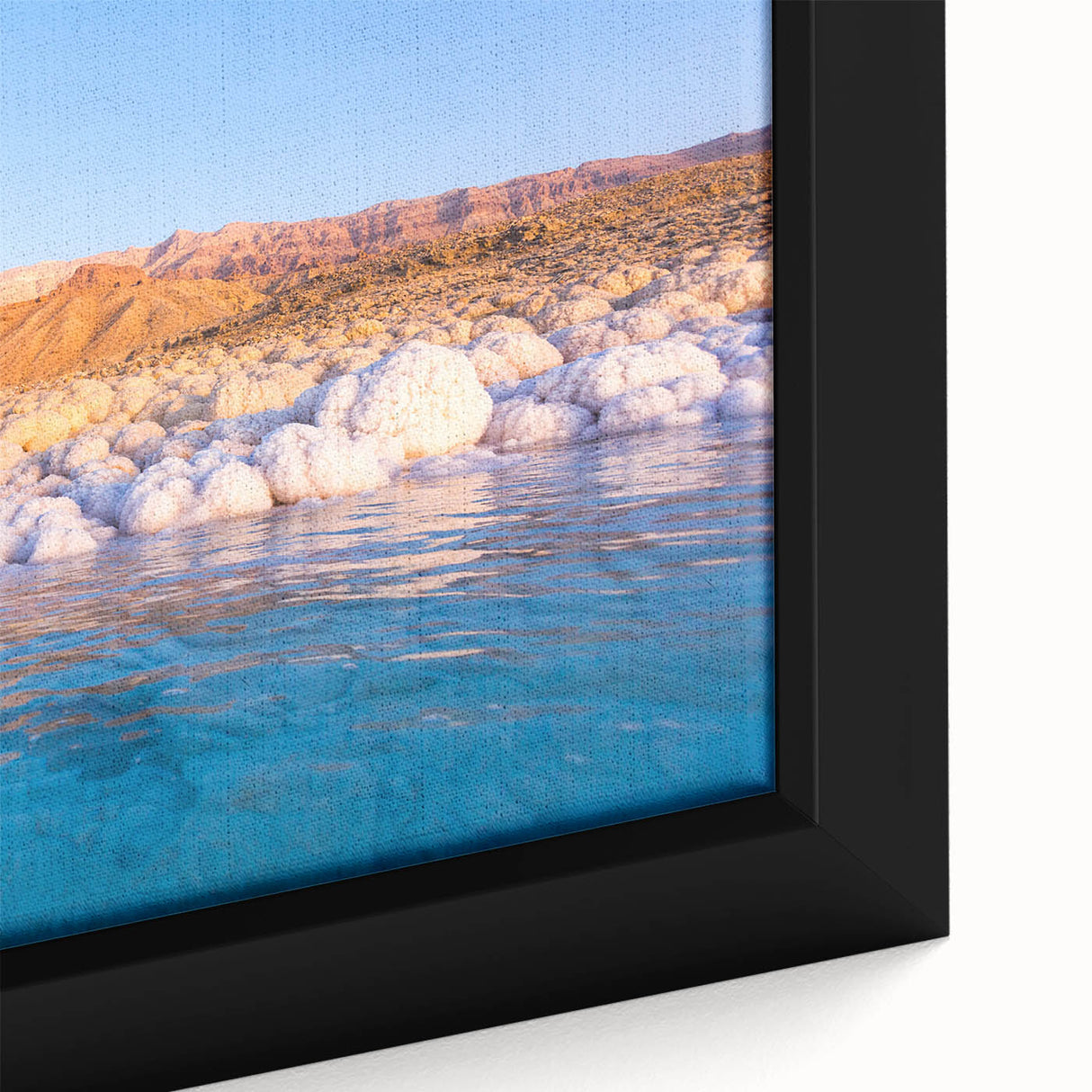 Extra large black wall art canvas depicting a textured colorful Middle Eastern Jordanian scene, ideal for living room decor.