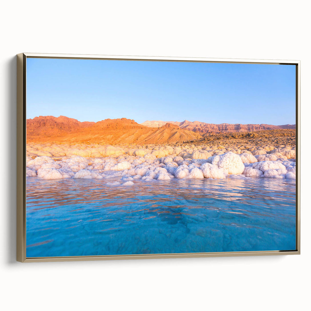 Framed canvas depicting a vintage-style Jordanian landscape in gold and black tones, ideal for bedroom wall art.