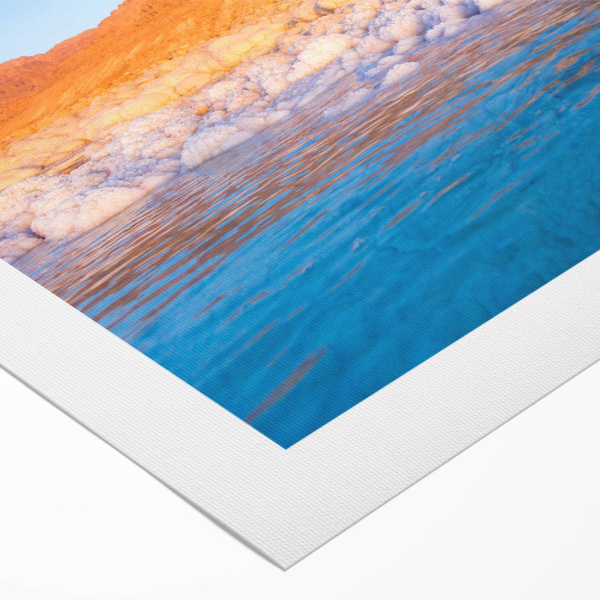 Art deco poster of a Middle Eastern Jordanian landscape on rolled canvas, in muted earth tones.