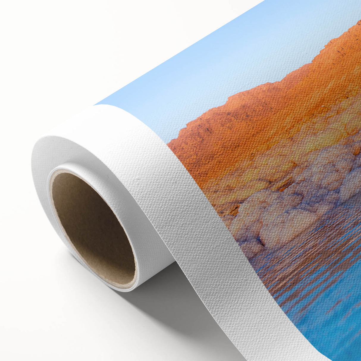 Art deco poster of Jordan scenery in muted earth tones on rolled canvas, ideal for nursery wall art or dining room decor.