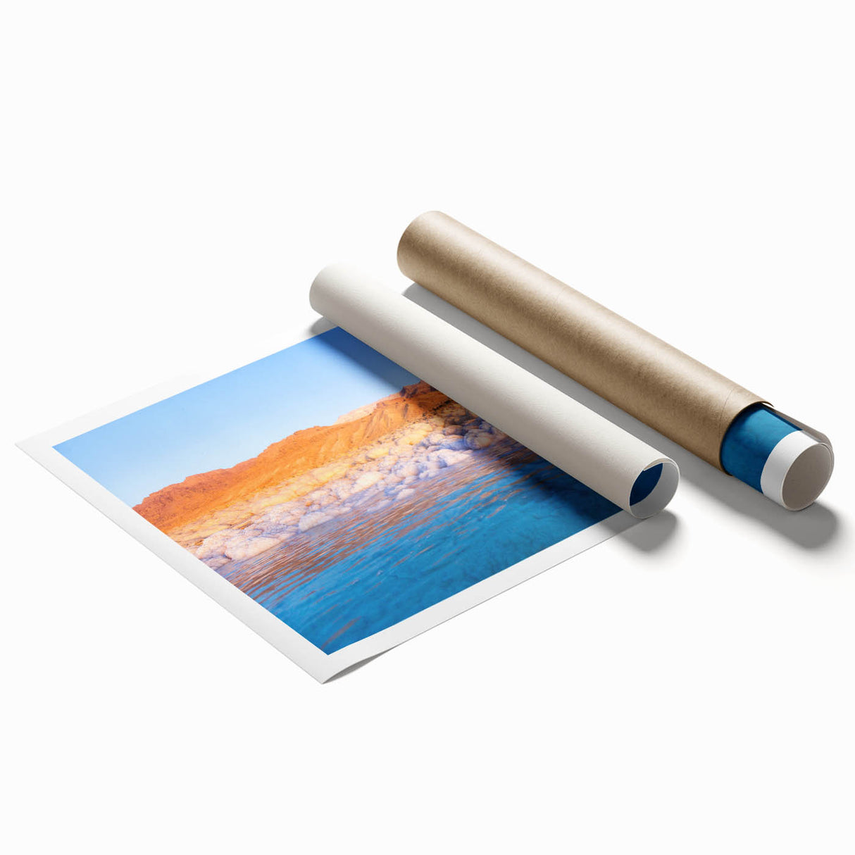 Extra large rolled print depicting Middle Eastern scenery with floral elements in soft hues.