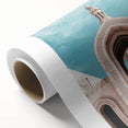 Art deco poster of an Omani landscape in muted earth tones on rolled canvas.
