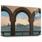 Large abstract wall art of Qatar scenery in muted earth tones on acrylic glass, suitable for bedroom or dining room decor.
