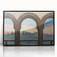 Large abstract wall art depicting a Middle Eastern Qatar scenery in black and white tones on a framed acrylic.