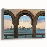 Framed canvas depicting a colorful vintage-style landscape of Qatar, ideal for adding a cultural touch to any living space.