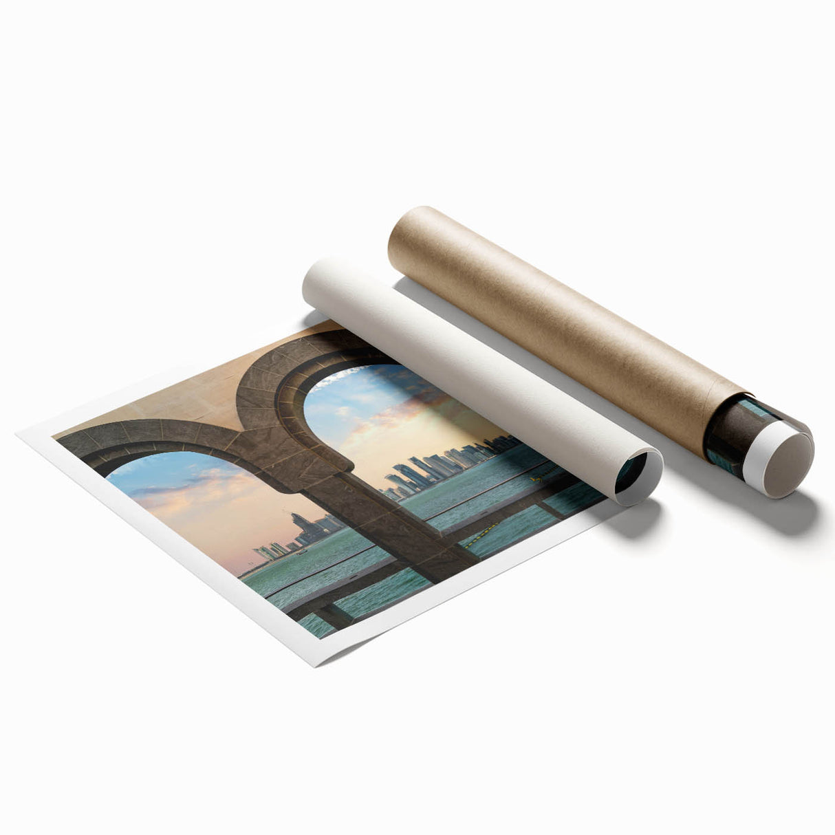 Extra large rolled print of a Middle Eastern Qatar scenery with vibrant floral elements, ideal for classy bathroom wall art.