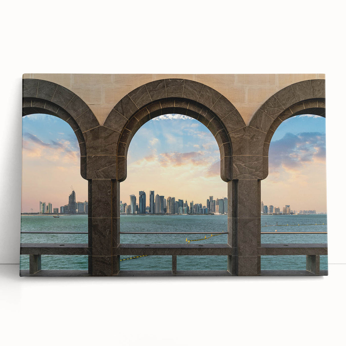 Black and white large art of Qatar scenery on stretched canvas, ideal for kitchen wall art or bedroom ambiance.