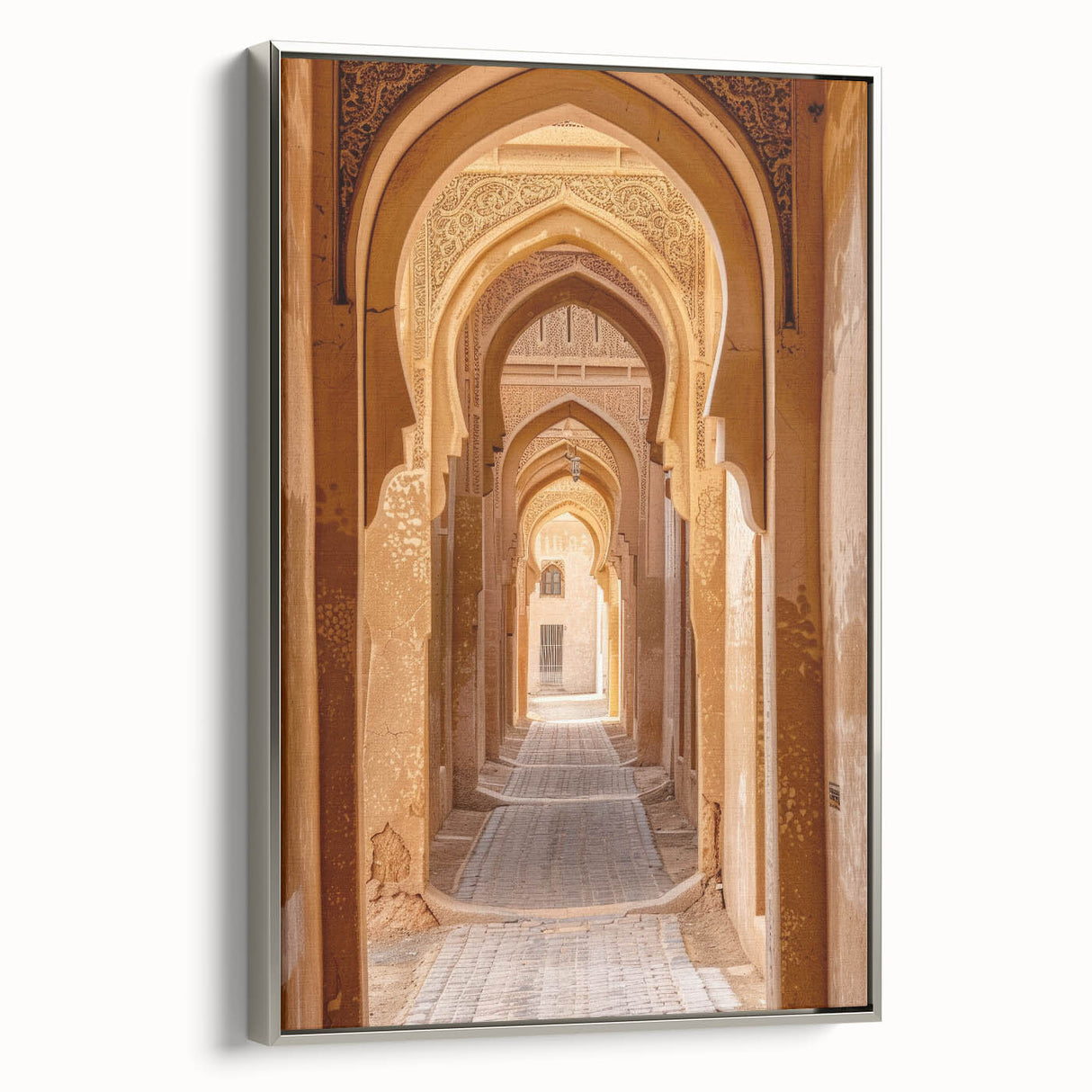 Framed canvas landscape art paintings depicting a vintage-style Saudi Arabia scenery in muted silver and black tones.