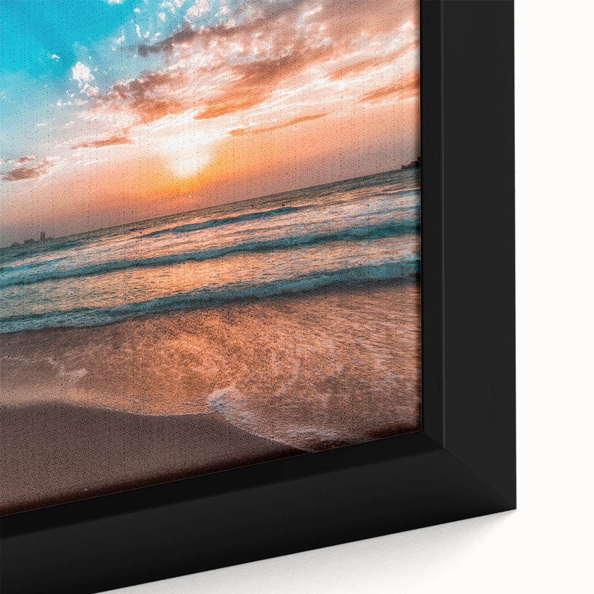 Extra large framed canvas featuring a textured depiction of the Abu Dhabi skyline in black with colorful accents.