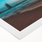 Art deco poster of Abu Dhabi skyline in muted gold and blue tones on rolled canvas, suitable for dining room wall art.