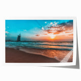 Extra large rolled print of Abu Dhabi skyline with floral accents in muted tones, ideal for art wall dining room.