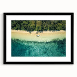 Extra large framed abstract art print depicting vibrant oceanic scenery, ideal for living room decor.