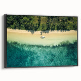 Black and white framed canvas of a vintage Fiji landscape, ideal for bedroom wall art.