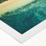 Art deco poster of a serene Fiji beachscape on rolled canvas, suitable for dining room wall art.
