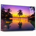 Acrylic print of a serene Bora Bora seascape with vivid blues and greens, ideal for bedroom or dining room decor.