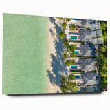 Acrylic print of a Tahitian landscape in vibrant blues and greens, ideal for bedroom or dining room art.