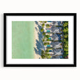 Extra large abstract art print of a colorful Tahitian seascape on textured canvas, framed in black.