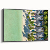 Black and white framed canvas of a Tahitian landscape, ideal for bedroom wall decor.