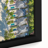 Extra large framed canvas featuring a black textured art scene of French Polynesia with vibrant oceanic colors.