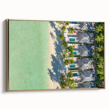 Framed canvas wall art featuring a vintage-style landscape of Tahiti with black and gold tones, ideal for bedroom decor.