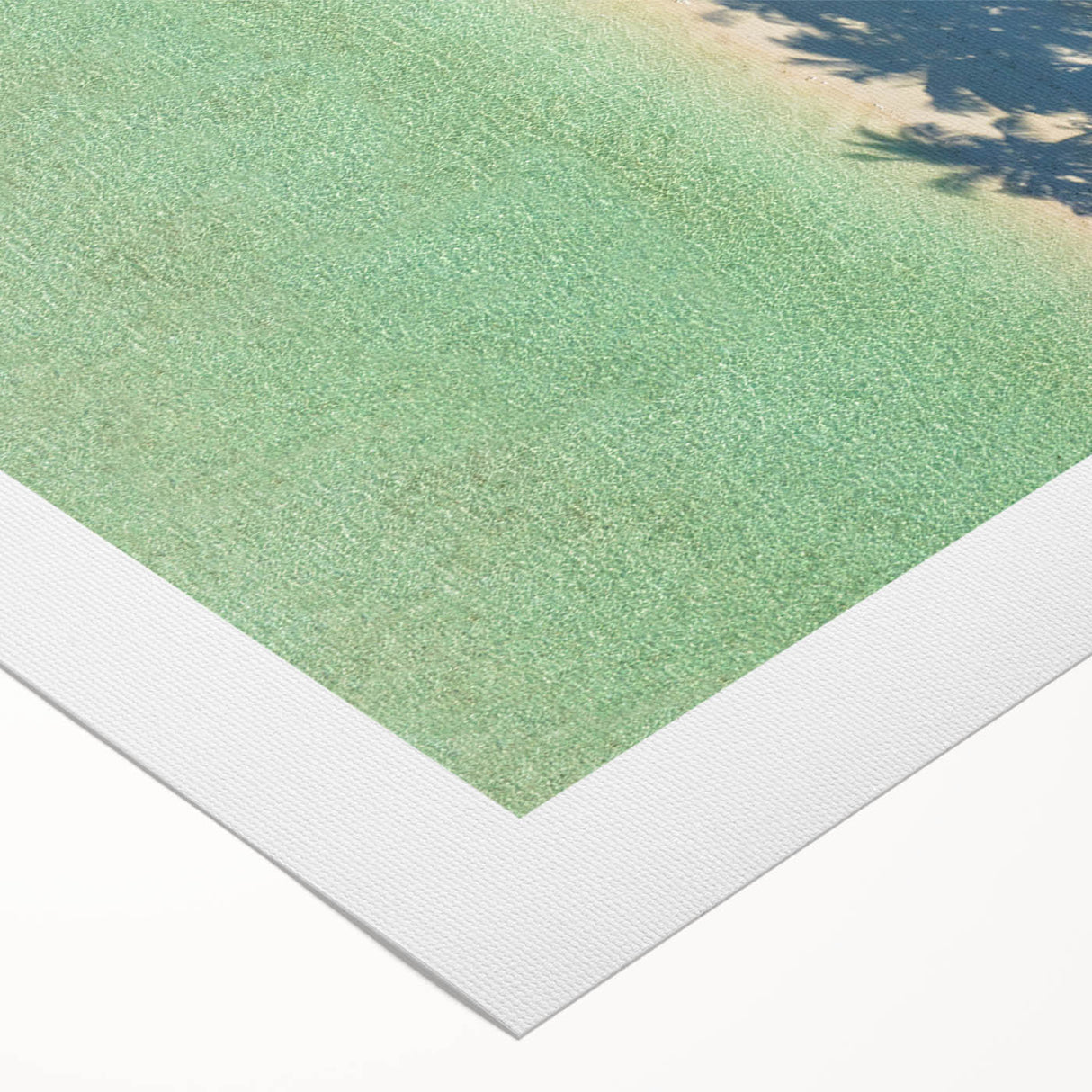 Art deco poster of a serene Tahitian landscape with lush greens and ocean blues on rolled canvas.