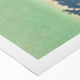 Art deco poster of a serene Tahitian landscape with lush greens and ocean blues on rolled canvas.
