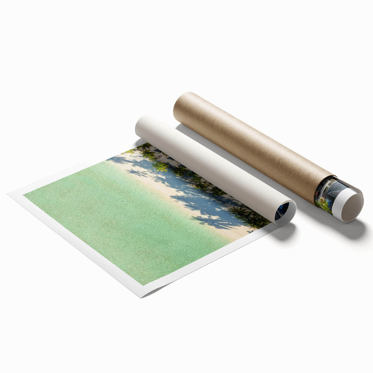 Extra large rolled print featuring Tahiti scenery with vivid blue ocean and lush greenery.