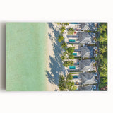Black and white stretched canvas of Tahiti's coastline, ideal for kitchen wall art.