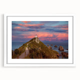 Abstract art print of Otago, New Zealand scenery in muted earth tones, framed with a white mat, ideal for dining room decor.