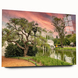Large abstract wall art of Buenos Aires skyline in muted blues and greens on acrylic glass.