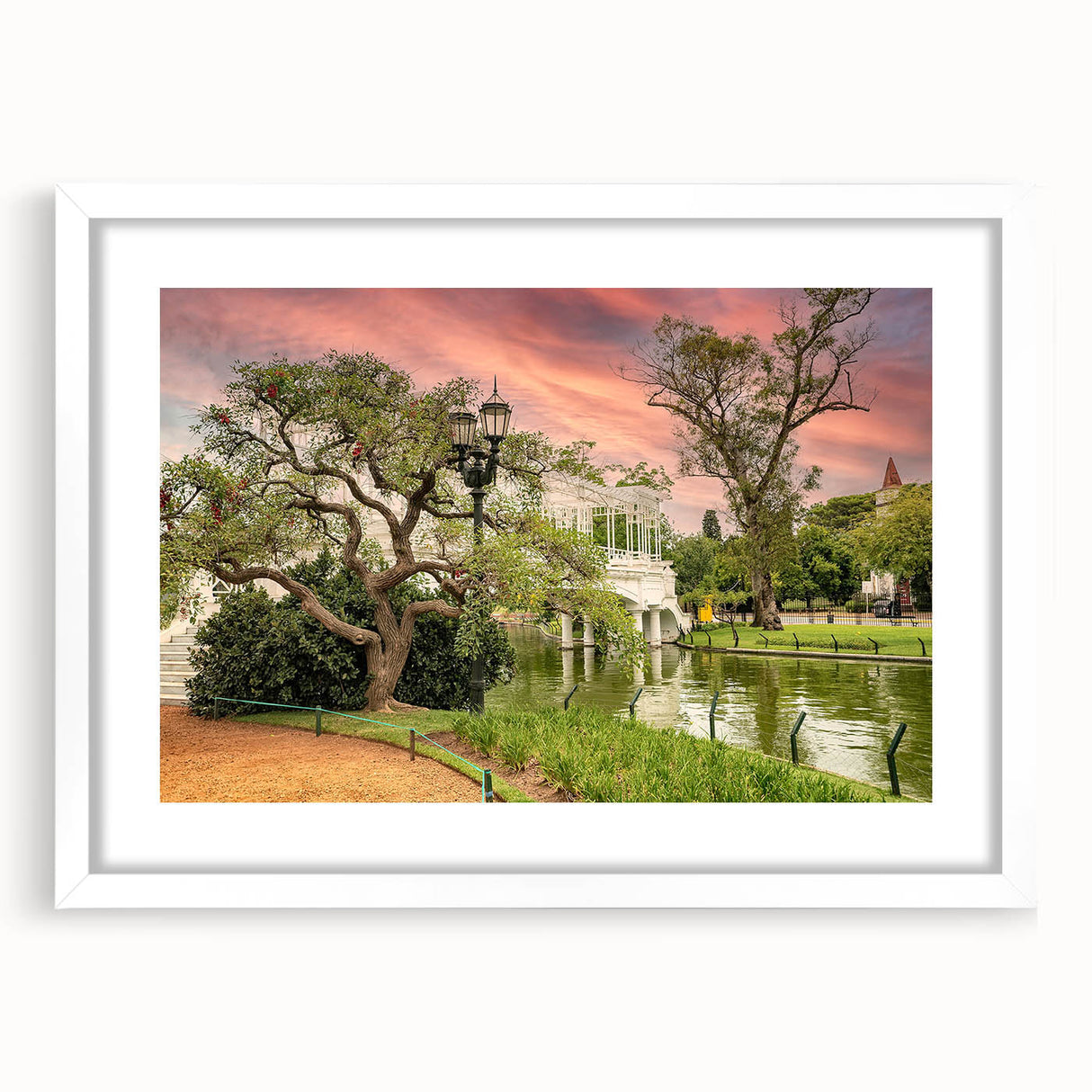 Abstract art print of Buenos Aires cityscape in muted blue and grey tones on a framed white mat.